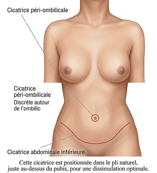 Explications sur les cicatrices de l'abdominoplastie, Dr Pessis et Dr Abbou, Paris